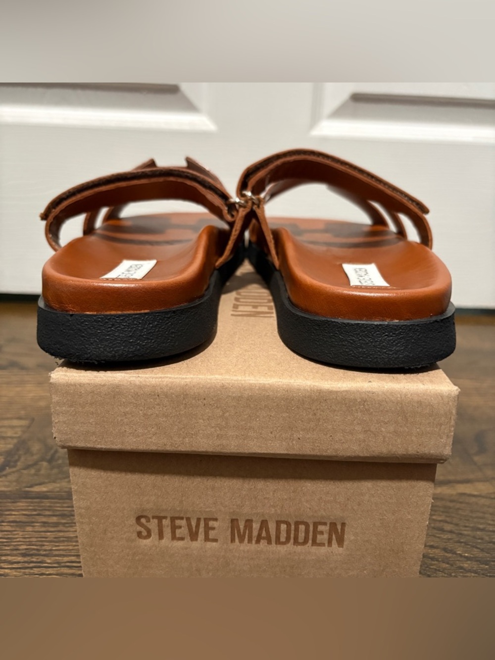 Steve Madden Brown Leather Slide Sandals - Picture 7 of 8